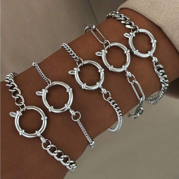 Paper Clip Link Spring Mariner Clasp Stackable Bracelet Silver - Picture 2 of 6